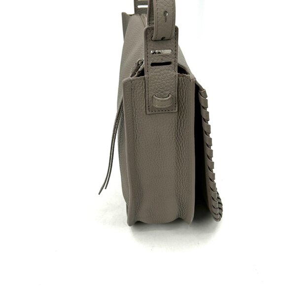 ALLSAINTS Gray Taupe Pebbled Leather Boho Western Crossbody Shoulder Bag Purse - Picture 11 of 16